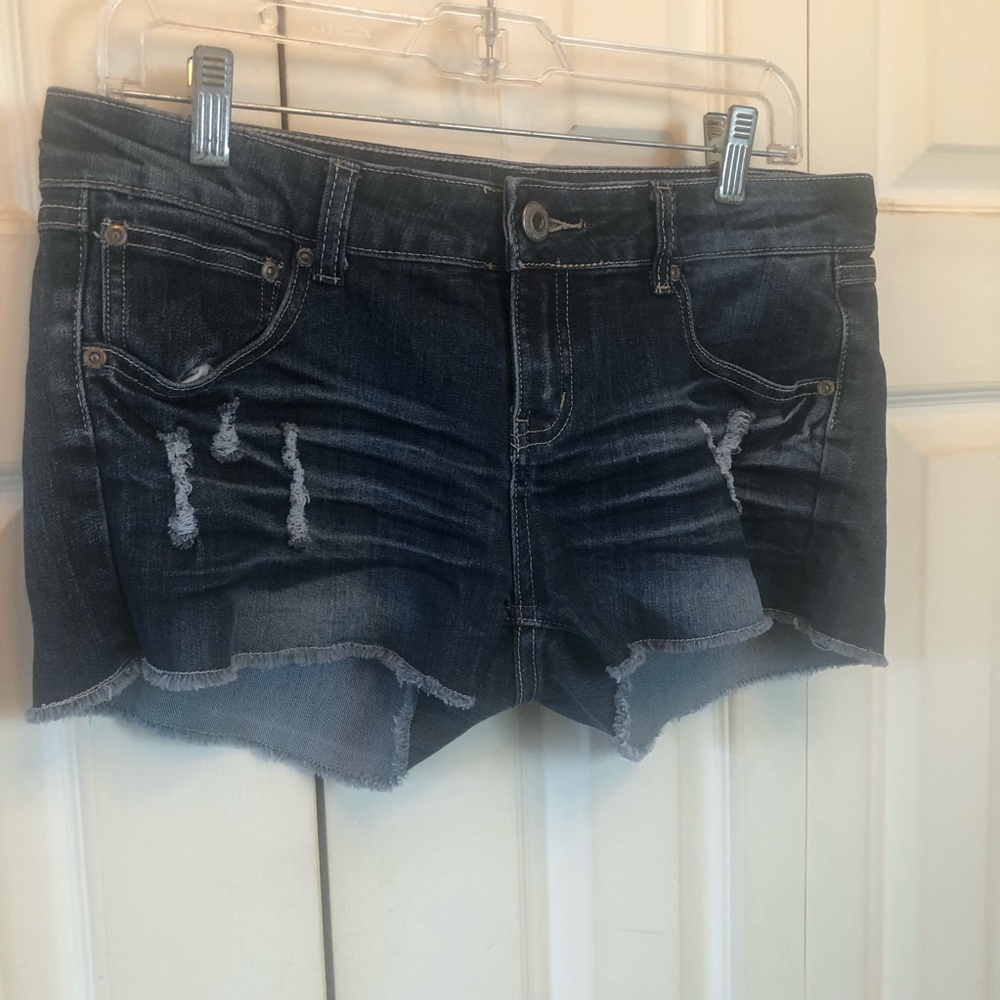 Blue Asphalt Dark Wash Distressed Denim Cutoff Shorts